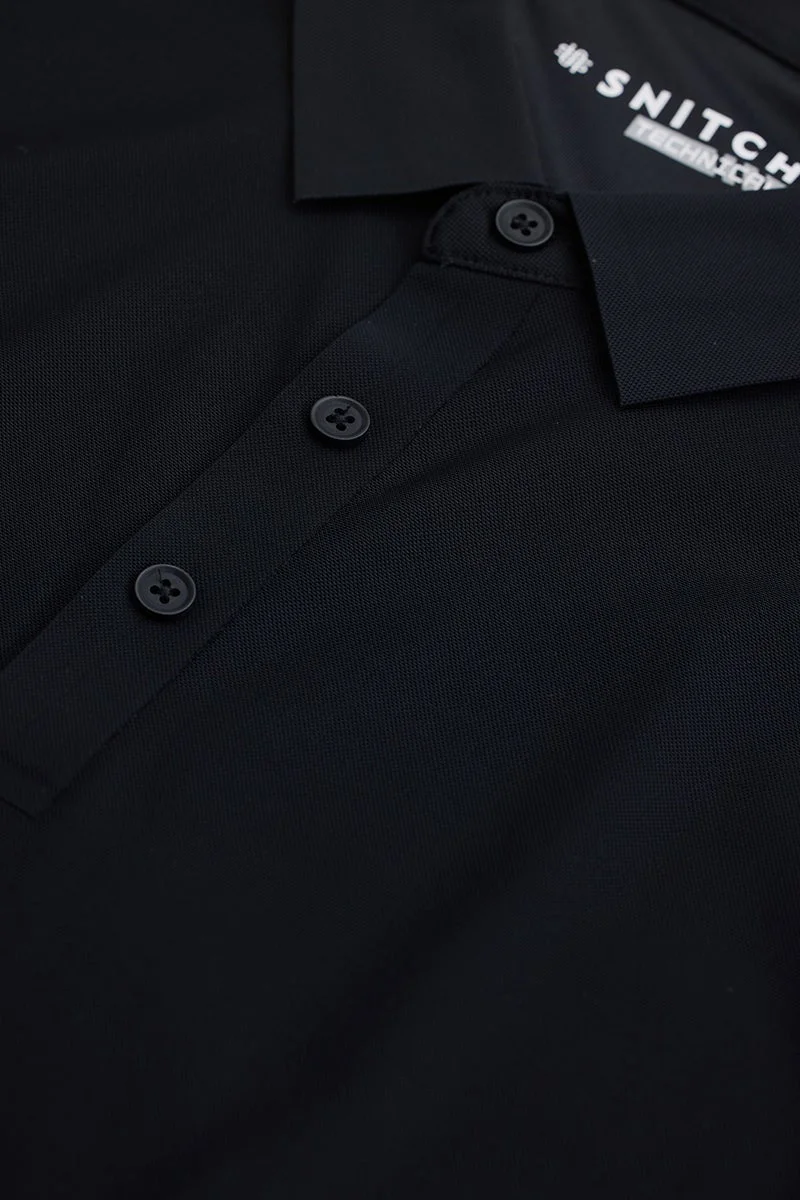 سنيتش تيشيرت بولو أسود تقني بدون خياطة